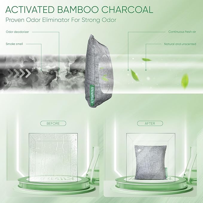 Activated Charcoal Odor Absorber,Large 4x500g w Hooks Nature Odor Eliminator for Strong Odor,Bamboo Charcoal Air Purifying Bags,Moisture Absorbers for Fresh Home Car Closet Pet,Smoke Room Deodorizer