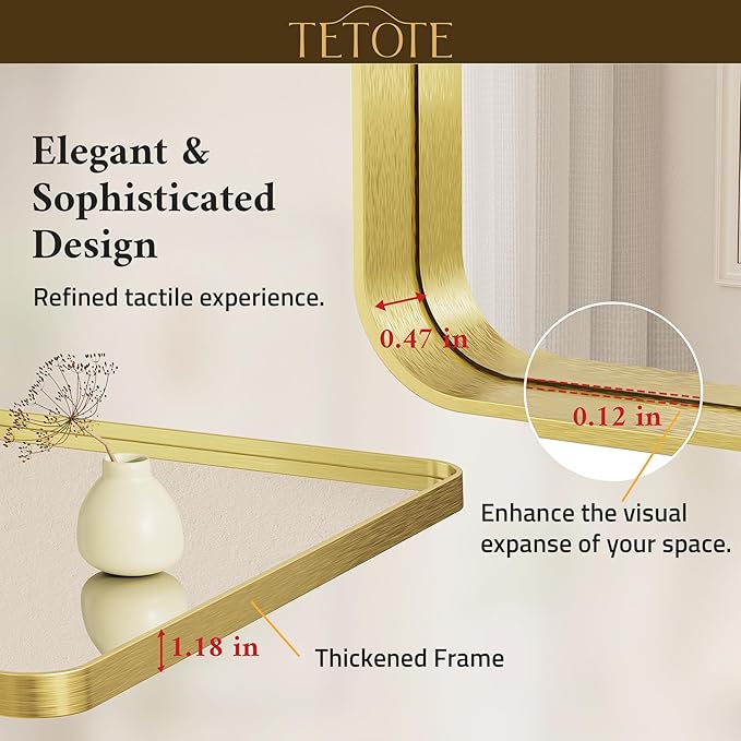 TETOTE 30 x 36 Inch Gold Mirror
