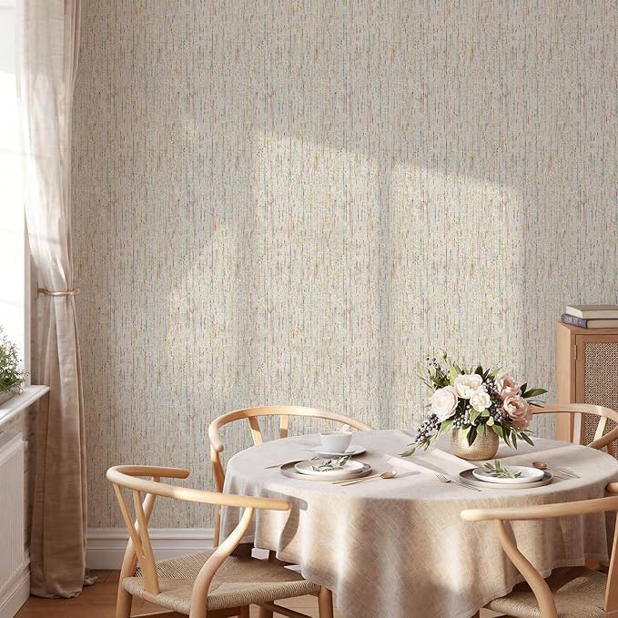 JiffDiff Woven Wallpaper Peel and Stick 17.3" x 1200" Colorful Paint Grasscloth