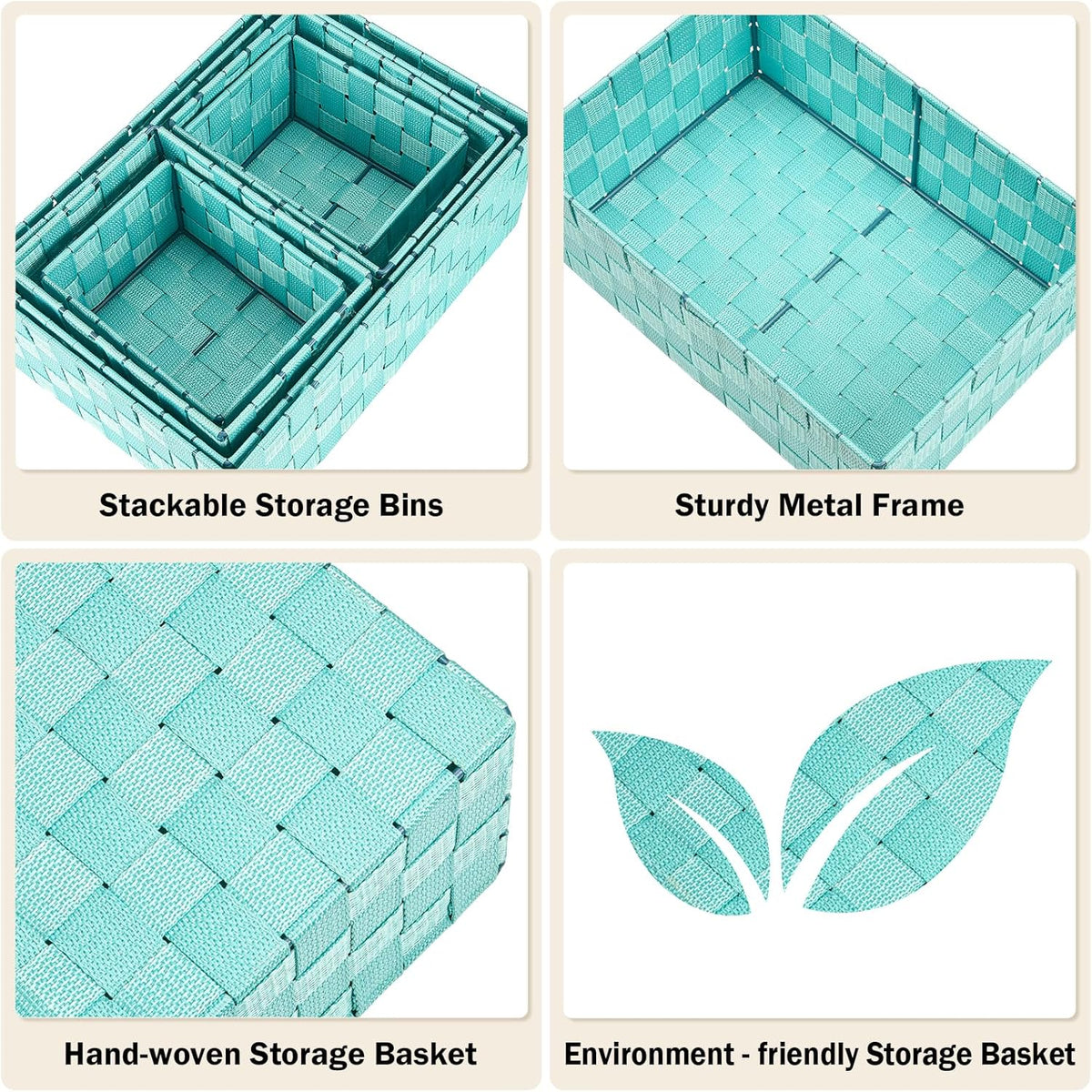 Woven Storage Baskets, Storage Bins, Cube Basket Container Baskets Storage Boxes Organizers for Clothes /Shelves/ Closet, Set of 6 (Aqua)