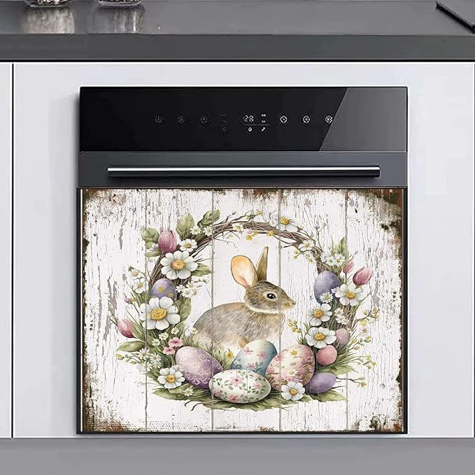 Easter Bunny Dishwasher Full Door Magnetic Sticker Home Appliances, Easter Eggs Refrigerator Magnet Skin Cover, Spring Wreath Magnetic Dishwasher Panel Cover - (23" x 17" Magnetic)