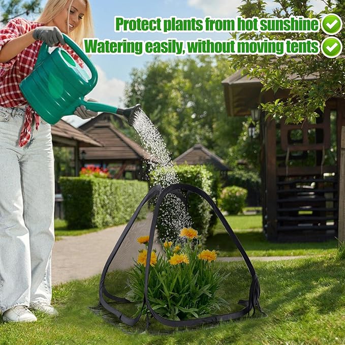 2-Pack Durable Plant Covers - Pop-up Fine Mesh Plant Tents with 8 Stakes, 22''x22''x23''Plant Protectors, Garden Crop Guard Cages for Vegetables Fruits Away from Animals Birds Deer Squirrels