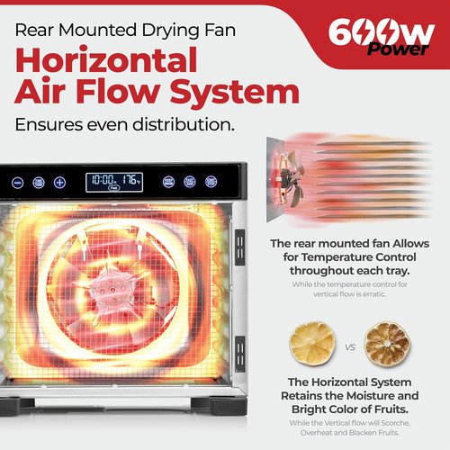 Magic Mill Pro Food Dehydrator - 600W Even-Drying System with 7 Stainless Steel Trays | 95°-176° Temp Control & 48H Timer