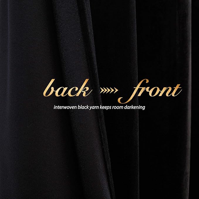 NICETOWN Black Out Velvet Curtains 63 inches Long, Solid Heavy Matt