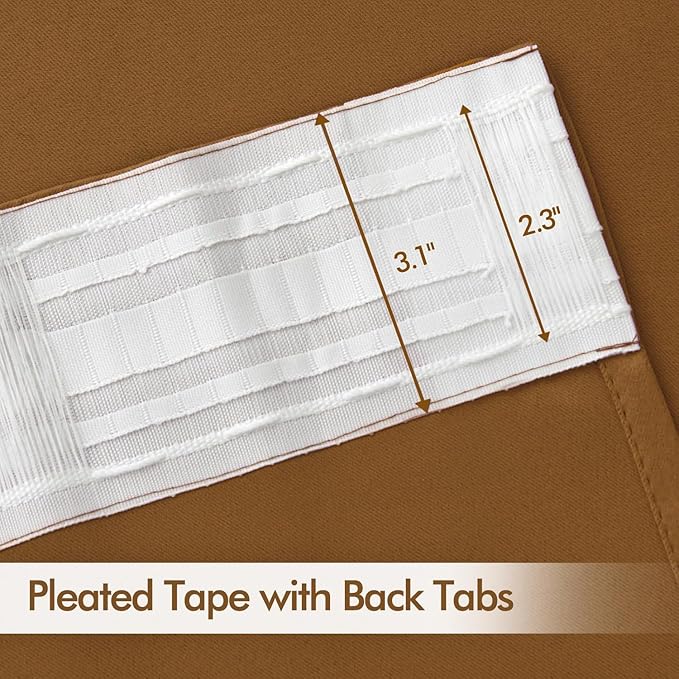 MIULEE Golden Brown Back Tab Blackout Curtains 90 Inches Long 2 Panels Set