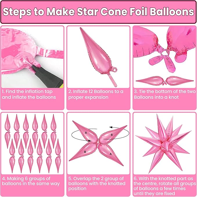 Katchon, Large Pink Star Balloons - 50 Pieces, 26 Inch | Pink Starburst Balloon | pink Spike Balloons for Baby Shower Decorations | Metallic pink Balloon for Bachelorette, Sweet 16 Party Deorations