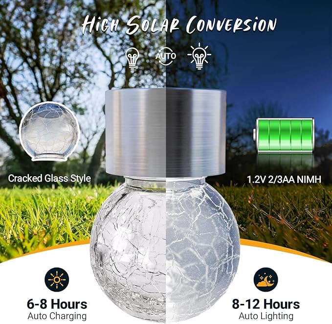 GIGALUMI Solar Lights Outdoor Waterproof, 8 Pack Solar Hanging Lights Garden Decor, Gifts for Women, Solar Outdoor Lantern Waterproof Cracked Glass for Yard, Fence, Tree(Cold White)