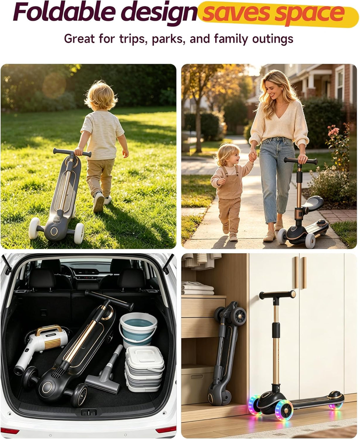 Skiennix 2-in-1 Toddler Scooter - Sit-to-Stand Training for Kids Ages 2-5 | Adjustable Handlebars & Light-Up Wheels