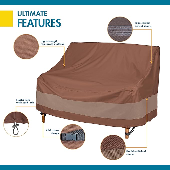 DUCKCOVERS Ultimate Waterproof Patio Loveseat Cover, Durable Outdoor Sofa Cover, Heavy Duty Lawn Patio Furniture Covers with Attachment Strap, 70W x 38D x 35H inch, Patio Furniture Covers