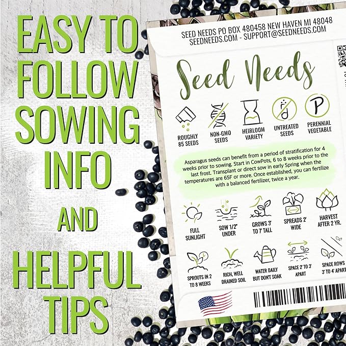 Seed Needs Mary Washington Asparagus Seeds to Plant Heirloom 2 Packs
