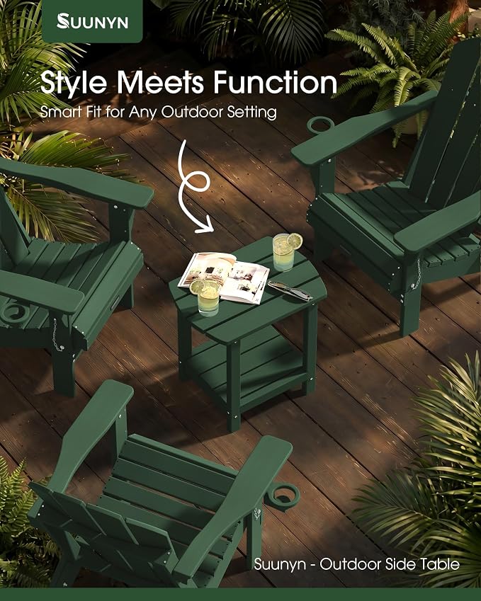 Outdoor Side Table, 2-Tier HDPE Small Outdoor Table, Adirondack Side Tables, Outside End Tables for Patio, Porch, Deck, Pool, Weather Resistant (Green)