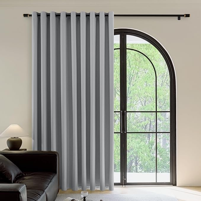 FMFUNCTEX 100% Dark Grey Blackout Patio Sliding Glass Door Curtains 84 inch