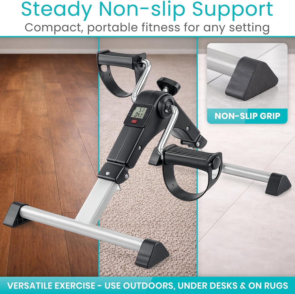 Vive Folding Pedal Exerciser - Under Desk Exercise Bike for Seniors | Mini Stationary Peddler with LCD Display