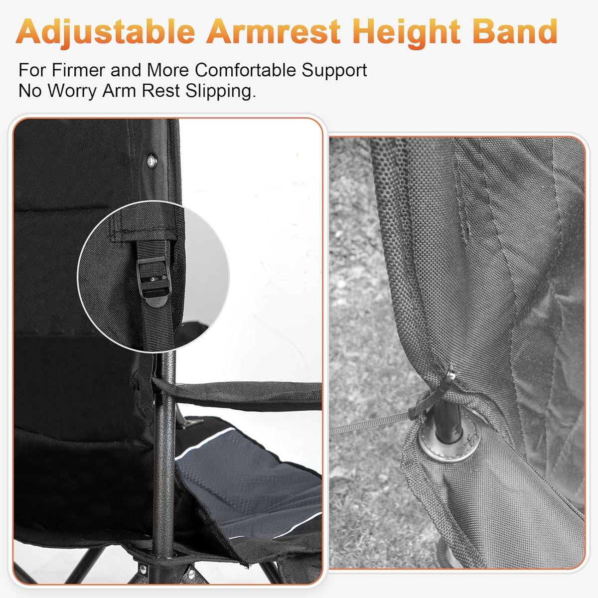 Romswi Oversized Camping Chairs - Heavy Duty 500 LBS Support | Padded Back & Arm, Black, 2-Pack