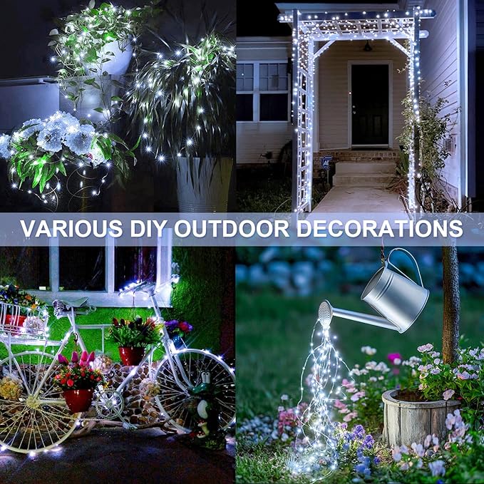 JMEXSUSS 2 Pack Solar String Lights Outdoor Waterproof, Each 33FT 100 LED Solar Fairy Lights Outdoor, 8 Modes White Christmas Light for Outside Yard Tree Patio Garden Wedding Christmas Decorations