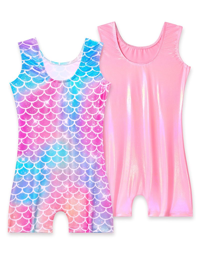 Nokecina Gymnastics Leotards for Girls Size 1-2t Pink Purple 2 Packs Sleeveless Toddler Biketards