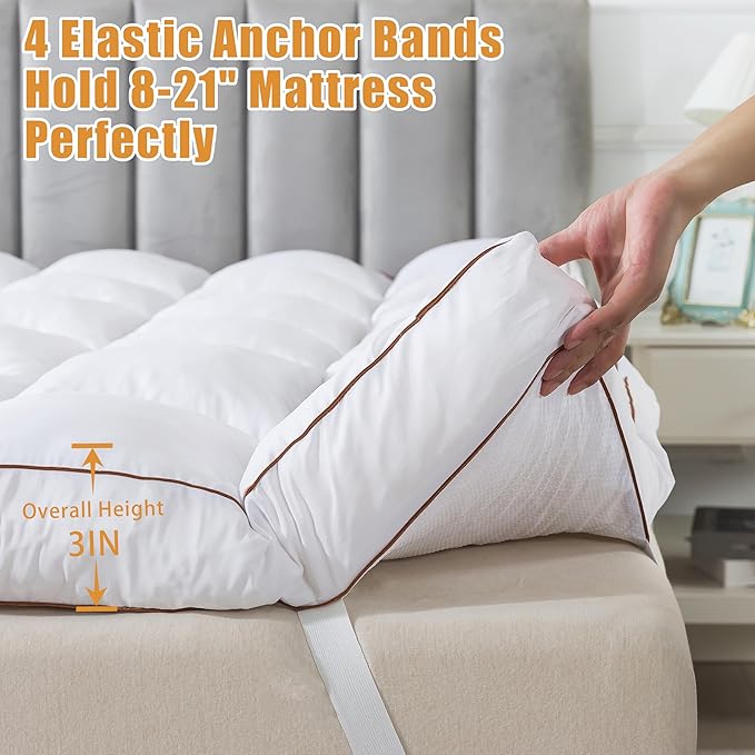 WhatsBedding 3 Inch Memory Foam Mattress Topper Full Size for Back Pain, 1700GSM Fluffy Shredded Memory Foam Filled Pillow Top, Extra Soft Bed Topper, Thicked Down Alternative-Lined, 54x75in