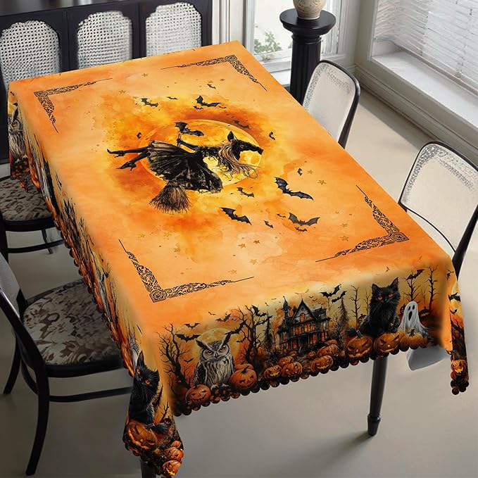 Eikione Rectangular Tablecloth 152x220inch, Halloween Ghost Tablecloth Waterproof and Wrinkle-Free, Table Covers, Summer Decorations for Home Dining