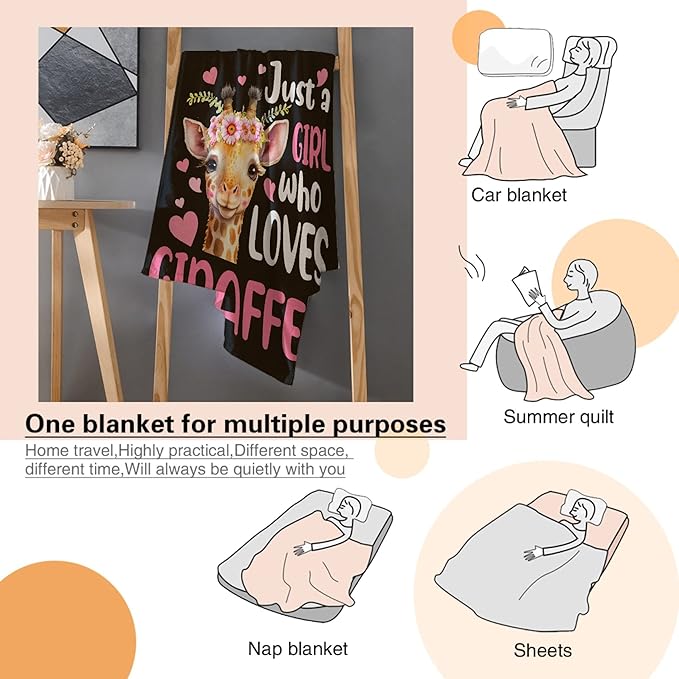 Just A Girl Who Loves Giraffes Blanket Lightweight Cozy Flannel Fleece Throw Blanket Best Gift Home Decor for Bed Couch Outdoor Camping 40"x30" XS for Pets Toddler