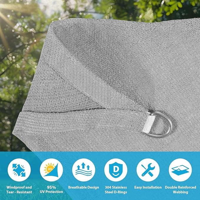 Amagenix Sun Shade Sail 9'X15' Curved Edge Outdoor Shade Canopy Light Grey Breathable 95% UV Block Shade Cloth for Patio Garden Backyard (We Make Custom Size)