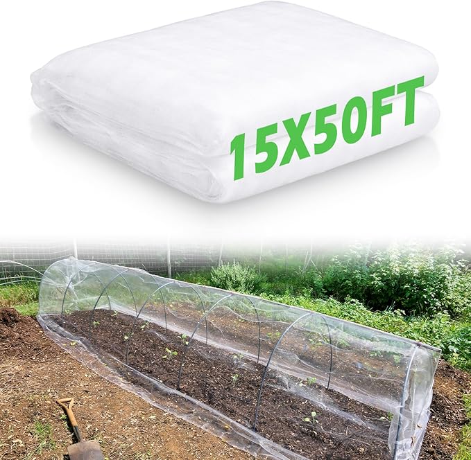 Garden Insect Netting for Raised Beds Extra Large Fruits Tree Netting Pest Barrier White Ultra Fine Mesh Row Bed Covers Net for Vegetable Fruit Protection from Insect Bird Animals(15 x 50 ft)