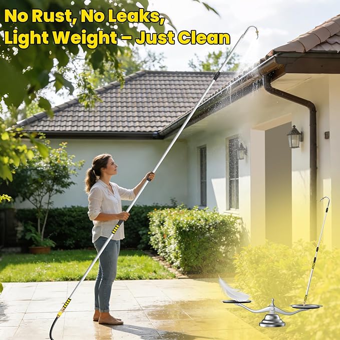 Gutter Cleaning Tools, 16ft Gutter Cleaner Tools From the Ground with Hose Attachment, Rain Gutters Cleaning Wand with Heavy-Duty Head for 2nd Story House
