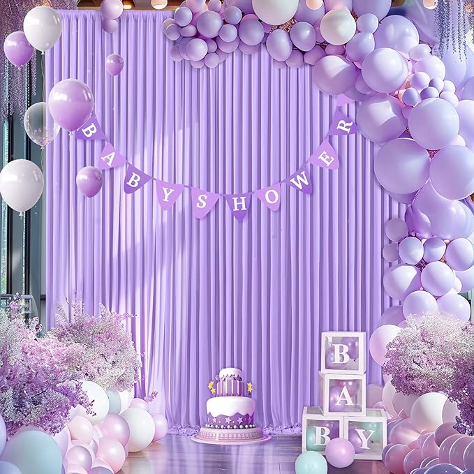 10 Panels Lavender Backdrop Curtain for Parties Wedding Wrinkle Free Light Purple Photo Curtains Backdrop Drapes Fabric Decoration for Baby Shower Photoshoot 50ft(W) x 10ft(H)