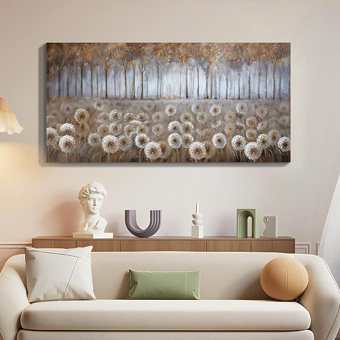 Large Brown Dandelion Canvas Wall Art for Living Room - Tree Theme Picture Modern Framed Prints Artwork Ready to Hang for Bedroom Home Decor - Size 24x48 IN