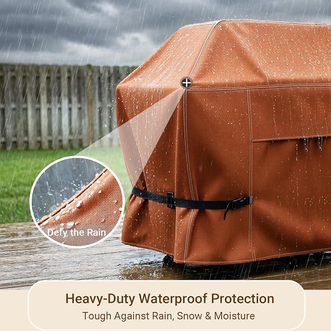 NettyPro Grill Cover for Outdoor Grill 64 inch, Waterproof Heavy Duty Gas BBQ Cover for Outside Weber, Char-Broil, Brinkmann, Jenn Air, Nexgrill 3-4 Burners Barbecue, Brown