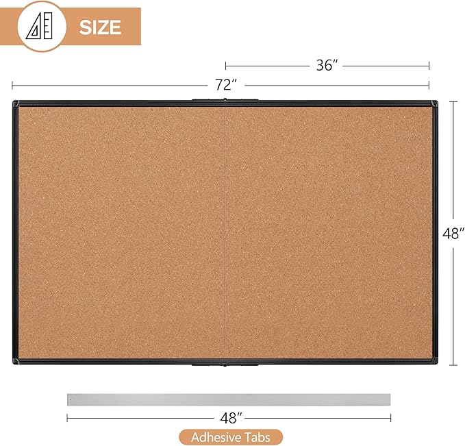Extra Large Cork Bulletin Board 72" X 48", Foldable Notice Pin Board