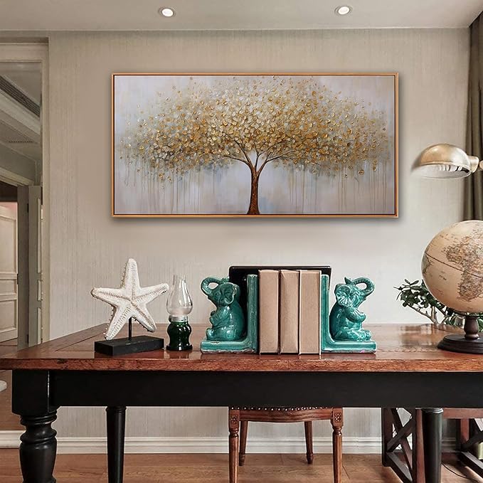 Abstract Wall Art Gold Tree of Life Framed Artwork Canvas Painting Textured