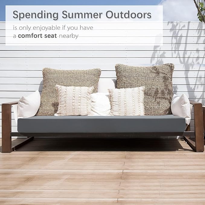 Favoyard Outdoor Bench Cushion 42 x 18 Inch Waterproof Patio Furniture Cushions 3-Year Color Fastness Garden Sofa Settee Couch Swing Pads with Handle and Attach Ties, Dark Gray
