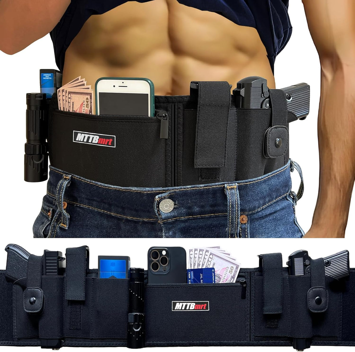 Skiennix Belly Band Holster - Concealed Carry for 2 Guns | Adjustable Tactical Elastic Waistband