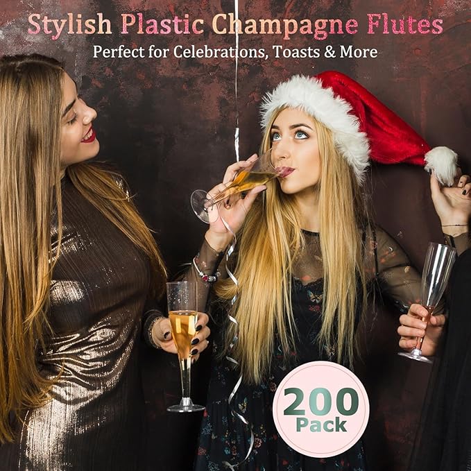 200 Pack Plastic Champagne Flutes Disposable Champagne Glasses, 4.5 Oz Clear Mimosa Glasses Bulk Cocktail Toasting Cups for Party Supplies Wedding Bride Bar, Copas De Plastico Para Brindis