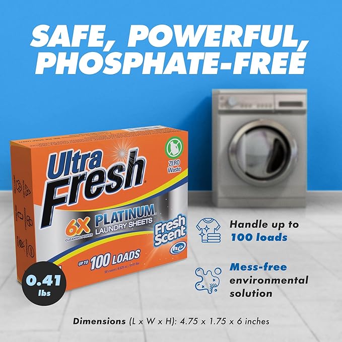 Ultra Fresh Platinum 2 Pack Laundry Soap Detergent Sheets, Ultra Concentrated, Stain Fighting, Fresh Scent, 200 Loads