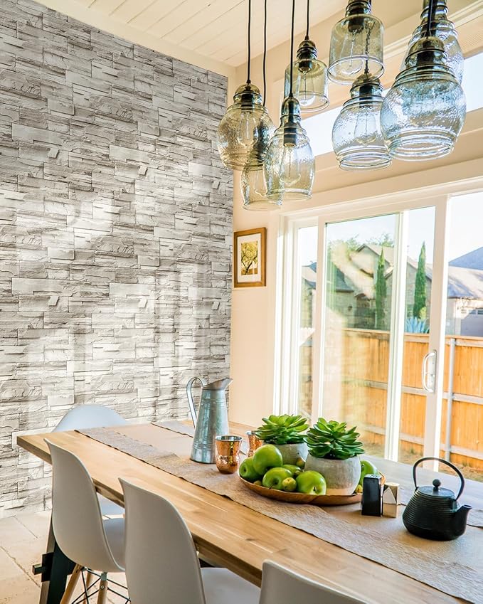 Jeweluck Stone Wallpaper Peel and Stick Brick Wallpaper 17.7”×118.1” Brick