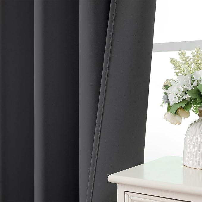 CUCRAF Dark Grey Blackout Curtains 84 inch Length 2 Panels Set, Rod Pocket Room
