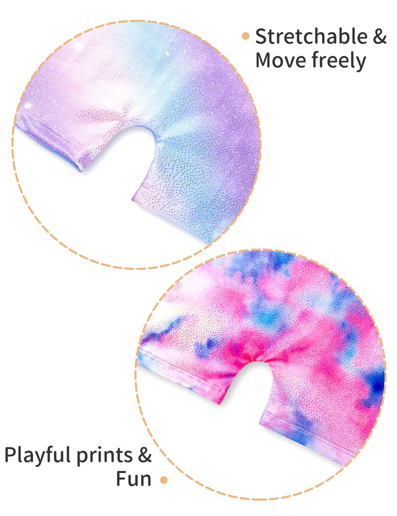 Nokecina Girls Gymnastics Leotards Size 6-7 Years Old 2 Packs Colorful Stars Sleeveless Biketard with Shorts