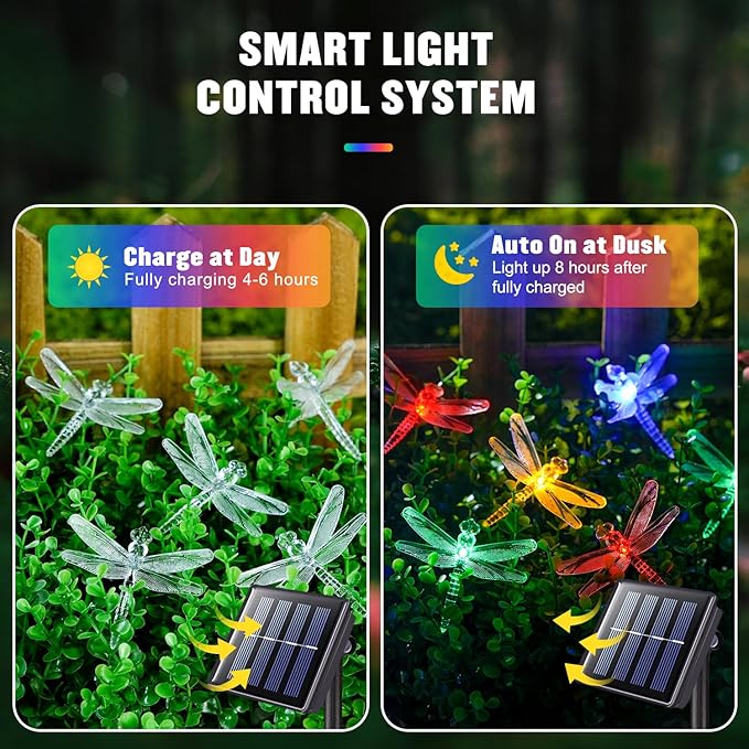 JMEXSUSS Dragonfly Solar String Lights Outdoor, 25.6FT 30 LED Waterproof Solar Fairy Lights, Solar Lights Outdoor for Garden Patio Yard Decorations, Dragonfly