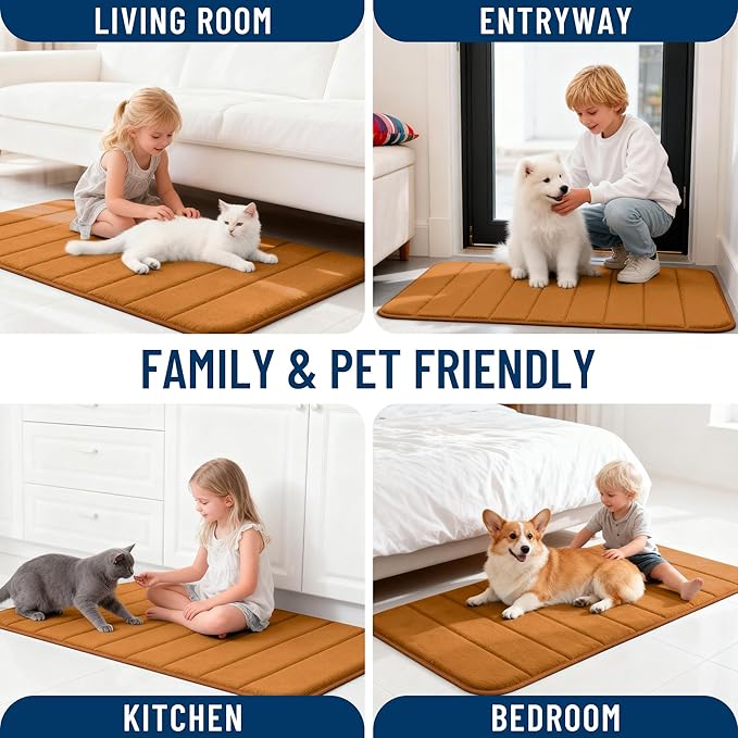 OLANLY Memory Foam Bath Mat 44x32, Super Soft Absorbent Bathroom Rugs, Quick Dry, Machine Washable Shower Floor Rugs, Bathmat Carpet, Bathroom Home Decor Accessories, Ochre
