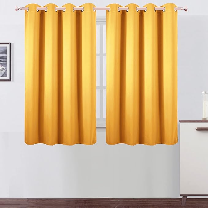 LEMOMO Yellow Blackout Curtains/52 x 45 Inch Length/Set of 2 Panels Grommet