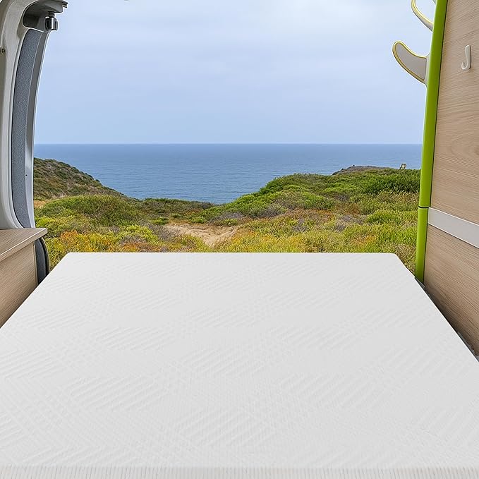 EGO White 10 Inch Short King Memory Foam RV Mattress, Cooling Gel Green Tea Mattress for RVs, Campers & Trailers, Bed in a Box, CertiPUR-US Certified, 72"×75", Medium Firm