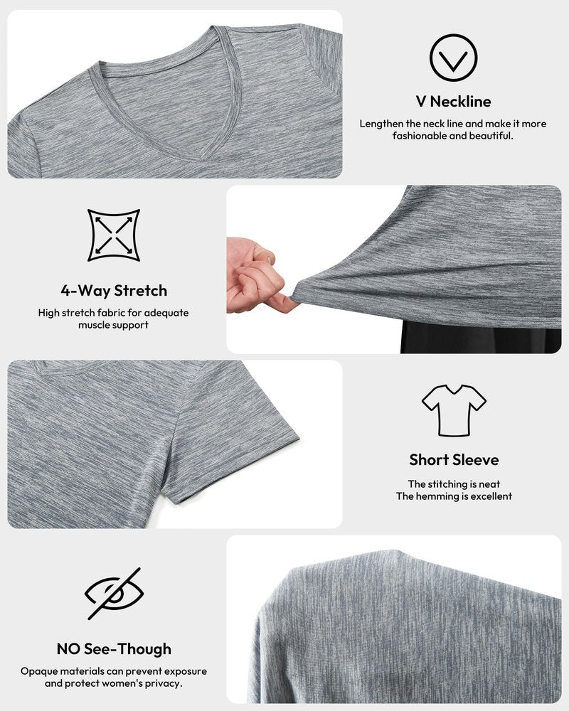 Workout Shirts for Women, Moisture Wicking Quick Dry Active Athletic Women's Gym Performance T Shirts Large