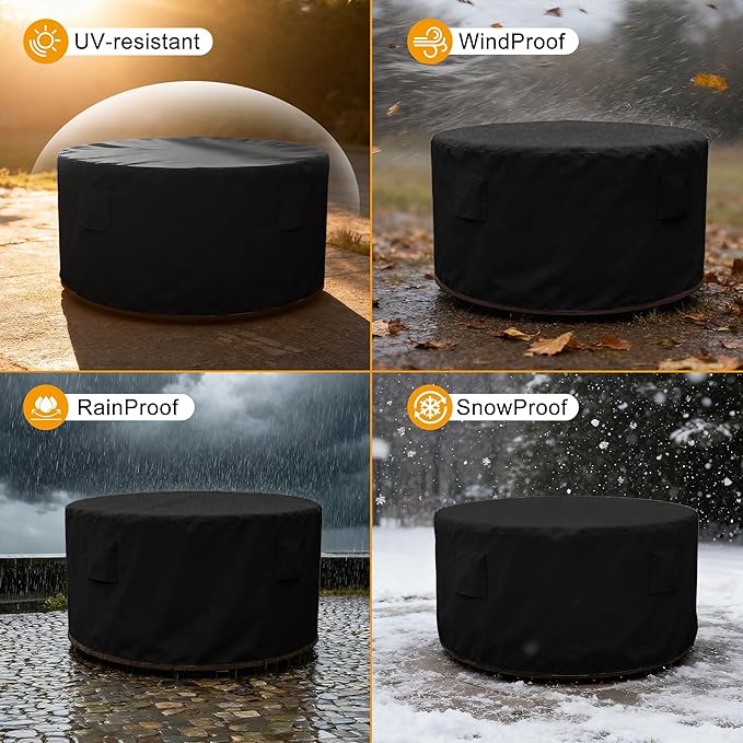 HDCAXKJ Round Patio Table Cover Waterproof Outdoor Dining Table and Chair Set Cover Heavy Duty Round Protector with Zipper Anti-Fading Cover for Outdoor Furniture (Black, 48"DIA x 39"H)