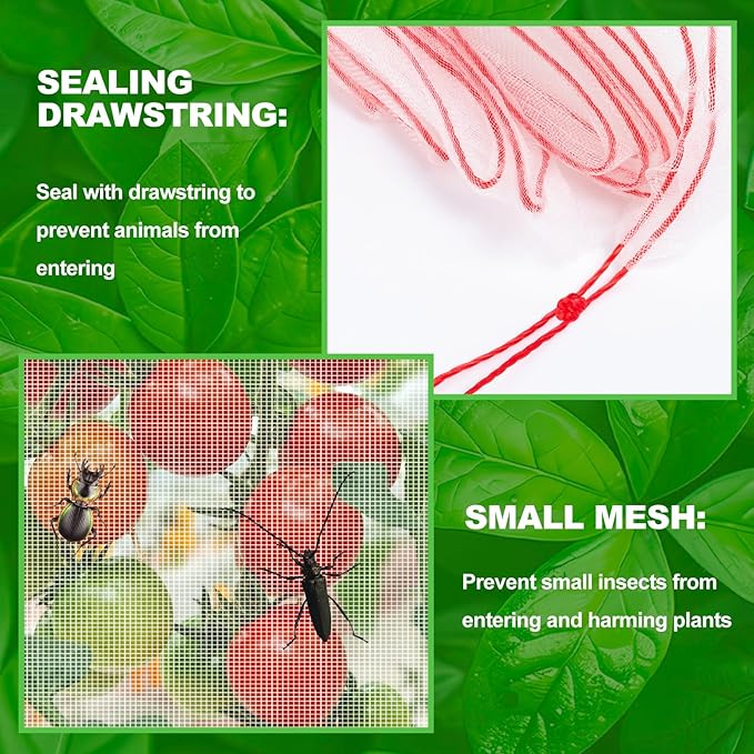 6.6 x 6.6 Ft Large Fruits Netting Cover with Zipper and Drawstring, Insect Bird Barrier Netting to Protect Fruit From Birds for Bugs,Cicadas, Insects, Garden Insect Netting for Plant Cover Transparent