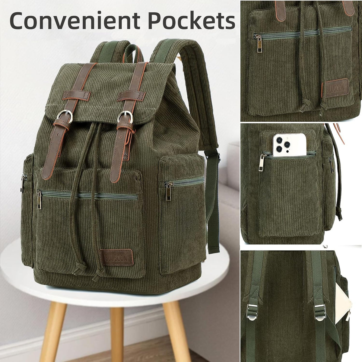 Vintage Leather Trim Backpack for Men & Women | Casual Travel Rucksack for Laptops