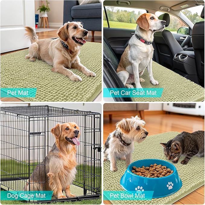 OLANLY Dog Door Mat for Muddy Paws 34x21, Absorbs Moisture and Dirt, Absorbent Non-Slip Washable Doormat, Quick Dry Chenille Mud Mat for Dogs, Entry Indoor Entryway Carpet for Inside Floor, Vanilla