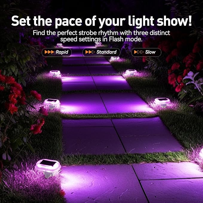 AGPTEK RGB Solar Deck Lights with Remote Control 4 Pack, One-Click Sync Group Control & 10 Light Modes & RGB Chasing, Outdoor Decorative Driveway Marker for Pathway, Dock, Step, Walkway, Yard, Garden