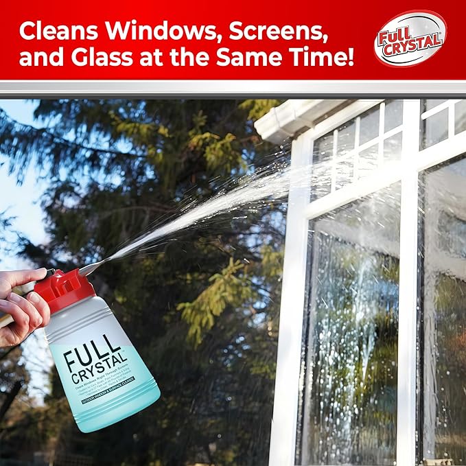 Full Crystal Window Cleaning Kit + Refill - 1 LB Glass Cleaner + 1 LB Refill Bag, Clean Up to 160 Windows - Scrub & Rinse Free, Removes Dirt, Grime, and Water Deposits from Glass & Screens