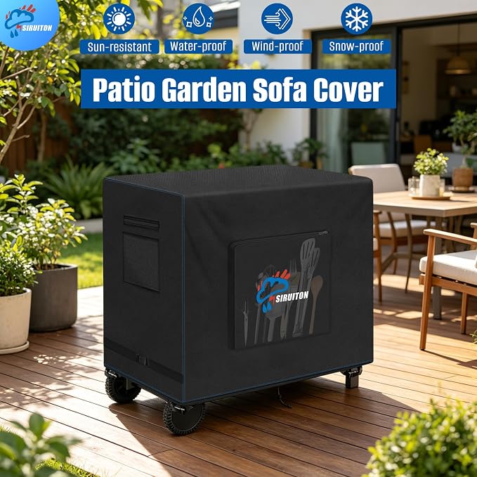 SIRUITON Outdoor Bar Cart Cover for 30 Inch Portable Outdoor Table, Heavy Duty 600D Oxford Fabric Outdoor Waterproof BBQ/Worktable Metal Movable Table Cover